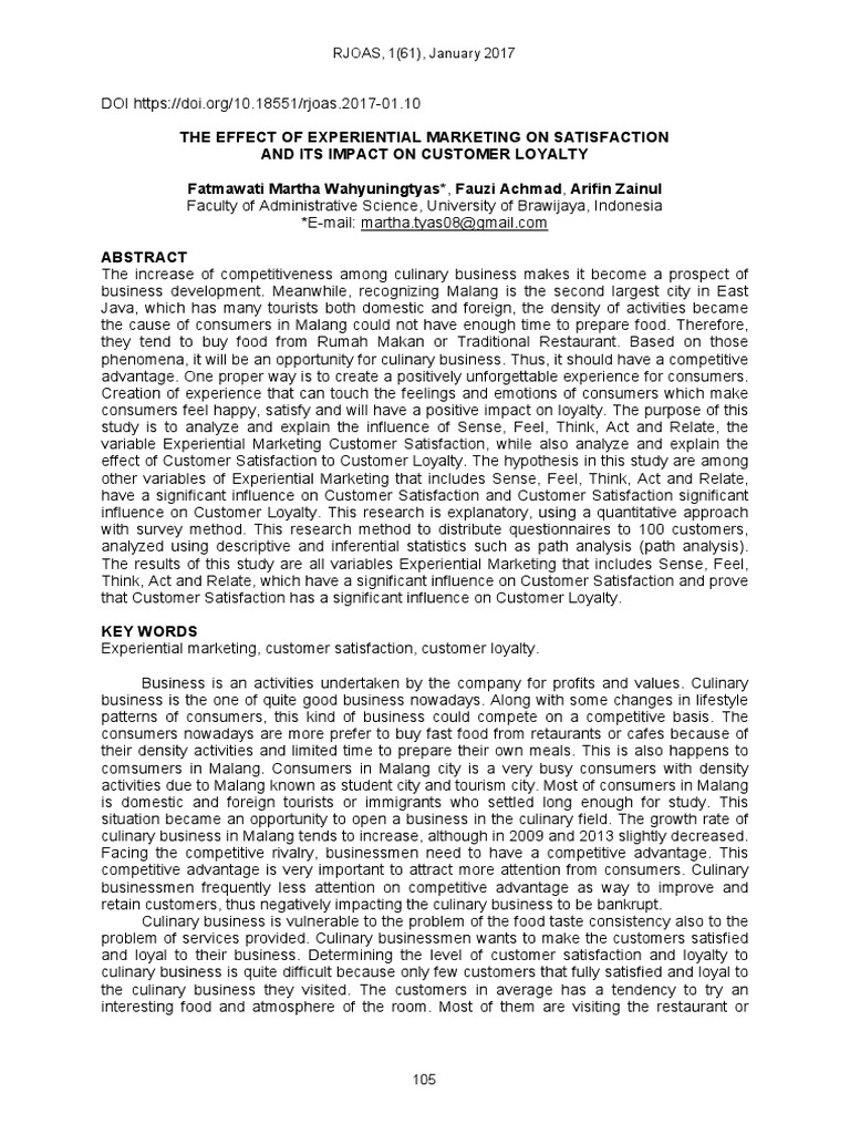 Impact of Experiential Marketing on Loyalty | PDF | Marketing | Thought