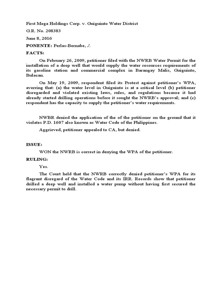 First Mega Holdings Corp V Guiguinto Water District Pdf