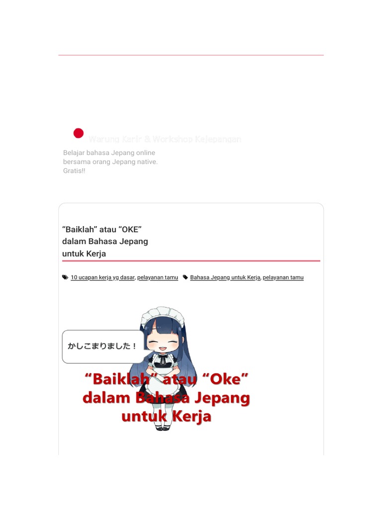 "Baiklah" Atau "OKE" Dalam Bahasa Jepang Untuk Kerja Belajar Bahasa ...