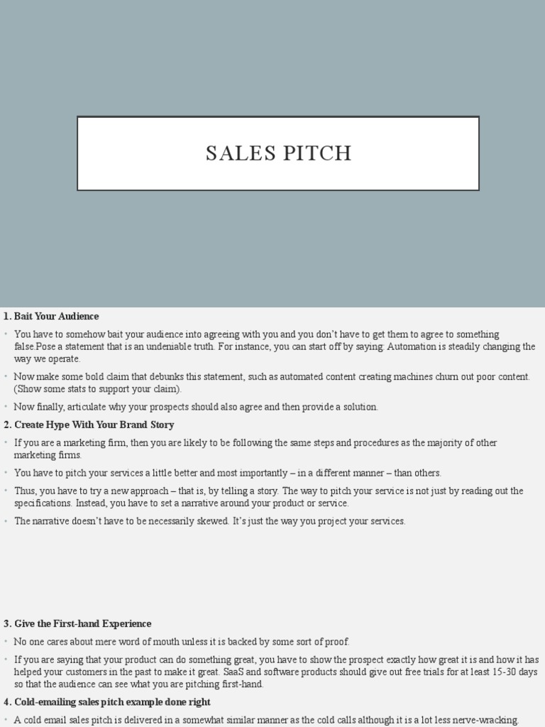Sales Pitch | PDF | Sales | Negotiation
