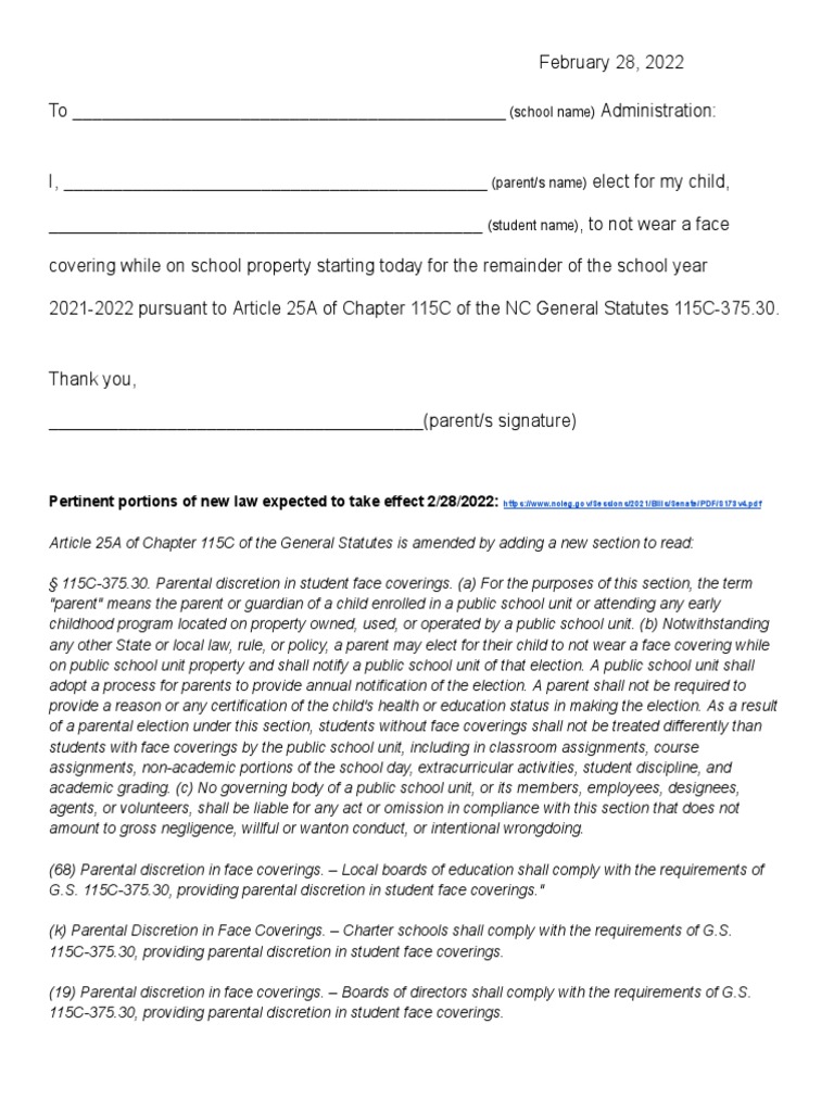 Mask Opt Out Letter General | PDF