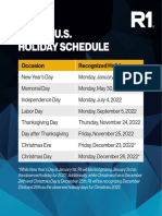2022 US Holiday Schedule