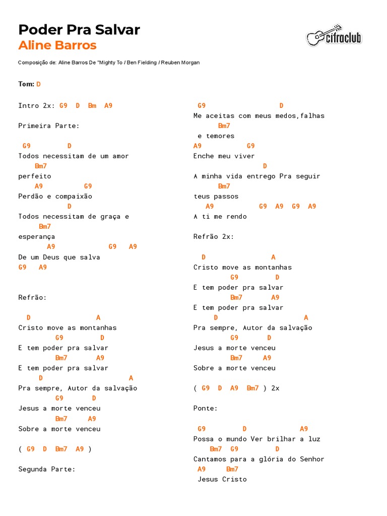 Cifra Club Aline Barros Poder Pra Salvar PDF Salvação Teologia
