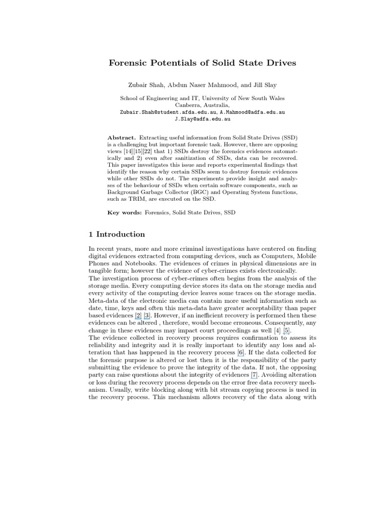 Forensic Potentials of Solid State Drive | PDF | Solid State Drive ...