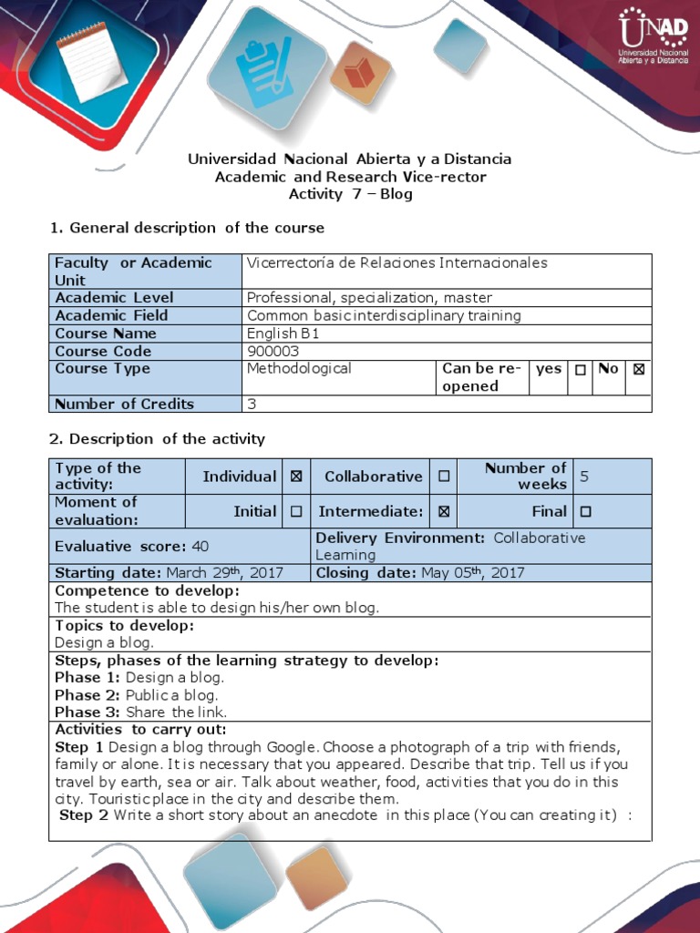 Activity Guide - Activity 7 - Blog | PDF | Rubric (Academic) | Cognition
