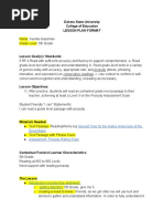 Dakota State University College of Education Lesson Plan Format