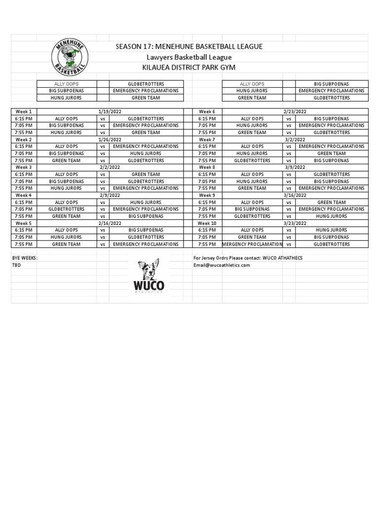 Game Schedules PDF