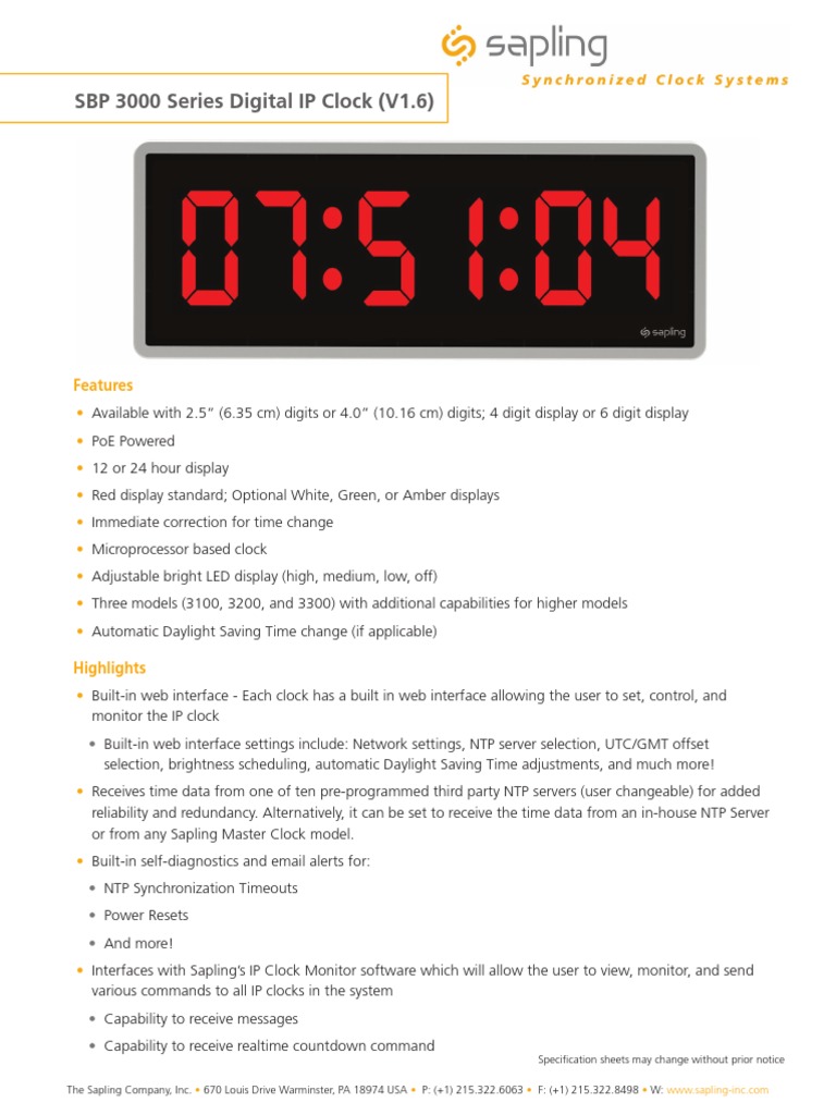 SBP 3000 Series IP Digital Clock | PDF | Clock | Manufactured Goods