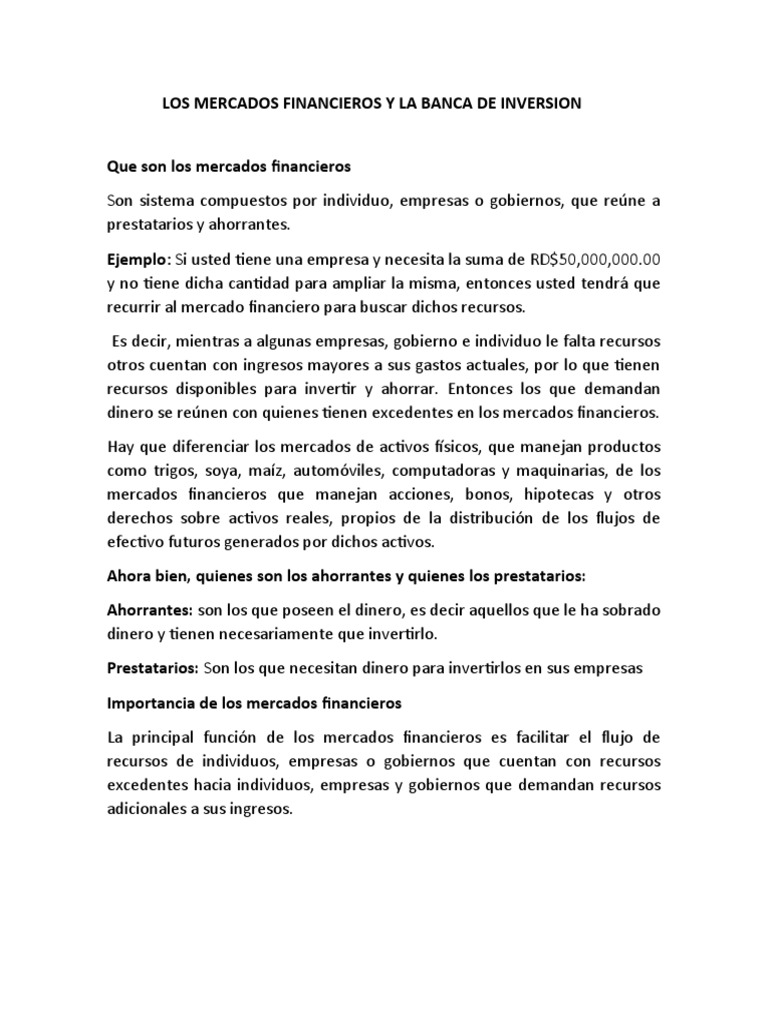 Los Mercados Financieros y La Banca de Inversion | PDF | Bolsa | Bancos