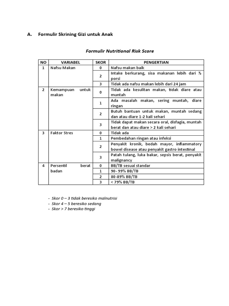 Formulir Nutritional Risk Score STR GZ-Form Skrining | PDF