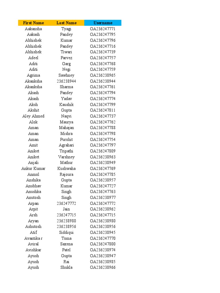 List of Usernames and Names | PDF