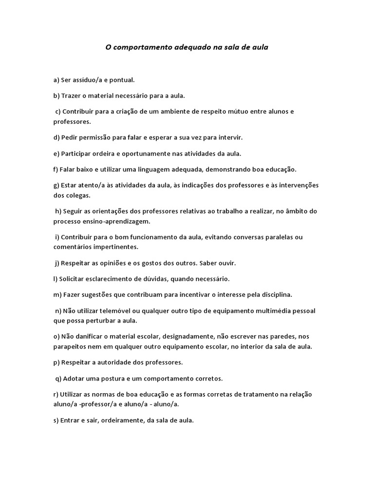 O Comportamento Adequado Na Sala de Aula | PDF