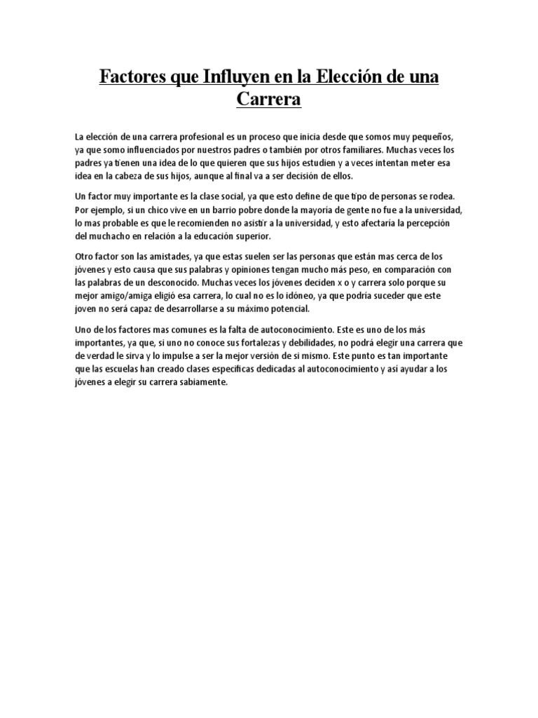 Factores Que Influyen en La Elección de Una Carrera | PDF