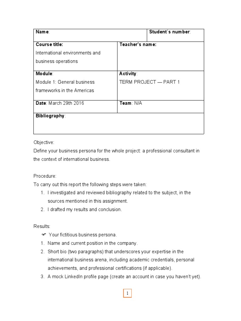 Term Project Part 1 - General Business Frameworks in The Americas | PDF ...