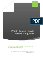 BA7026 - Banking Financial Services Management: Unit - I - Overview of Indian Banking System