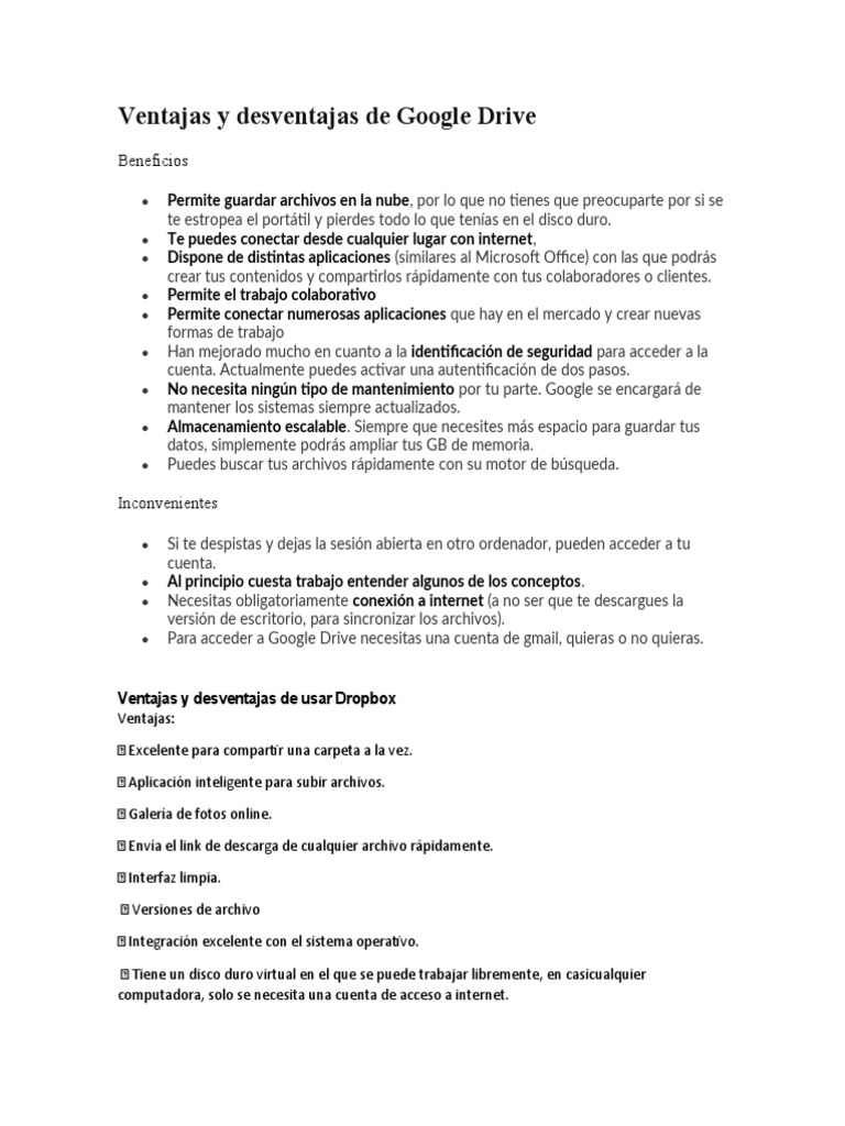 Ventajas y desventajas de Google Drive | PDF | Archivo de computadora ...