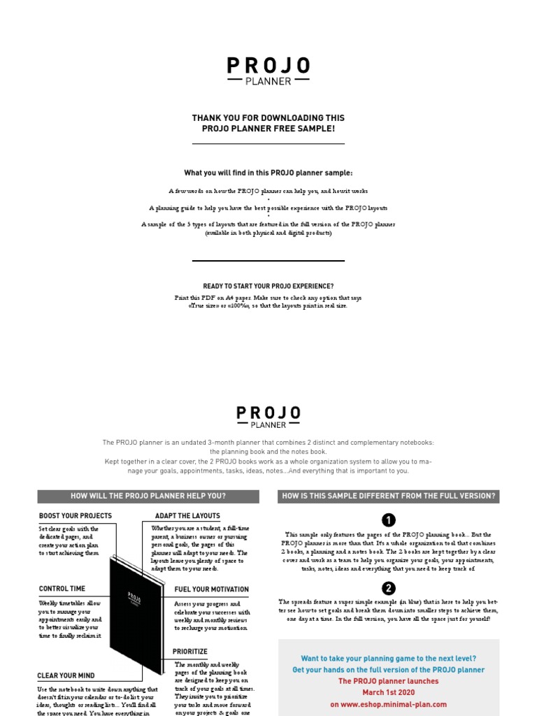 PROJO Planner Sample Guide | PDF | Goal | Time Management