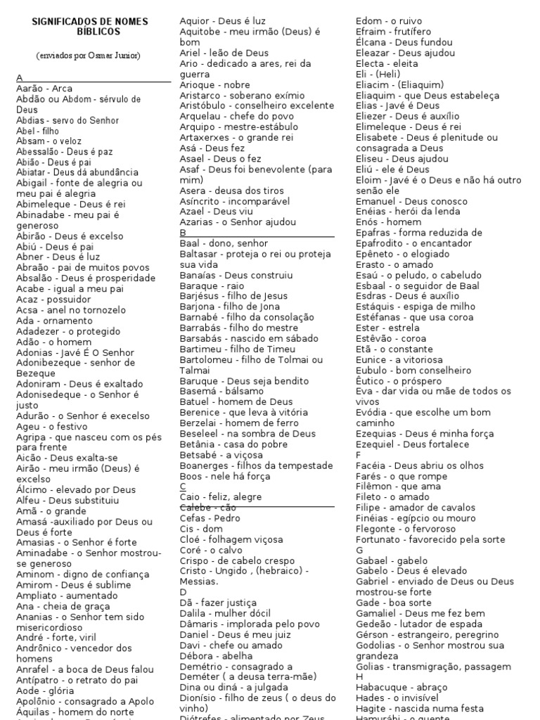 Significados de Nomes Bíblicos | PDF | Messias | Hebreus na Bíblia