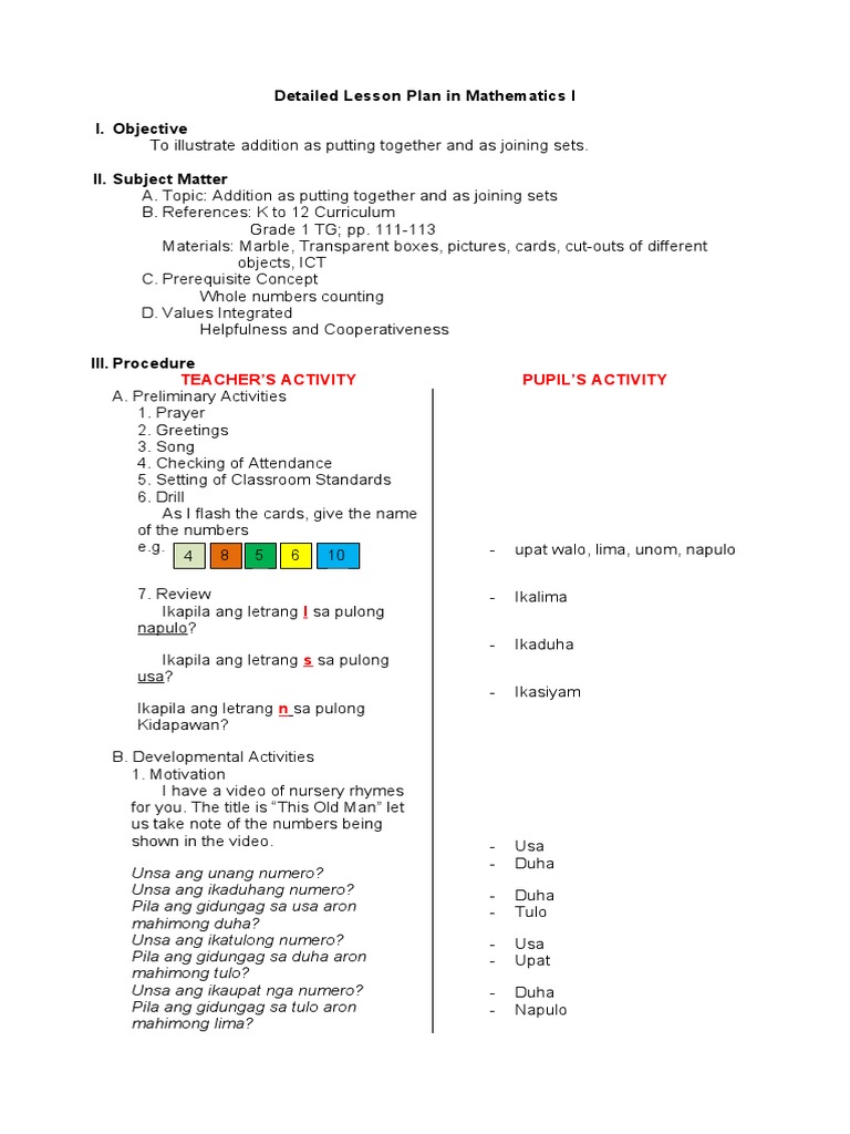 Grade 1 Addition Lesson Plan | PDF | Communication | Teaching