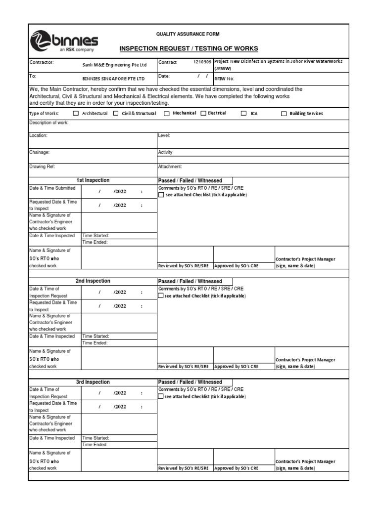 Inspection Request for JRWW Project | PDF | Systems Engineering ...