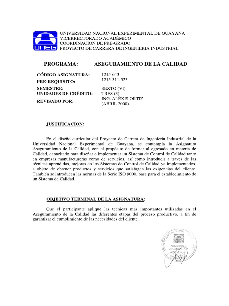 Aseguramiento de la Calidad en Ingeniería | PDF | Calidad (comercial ...