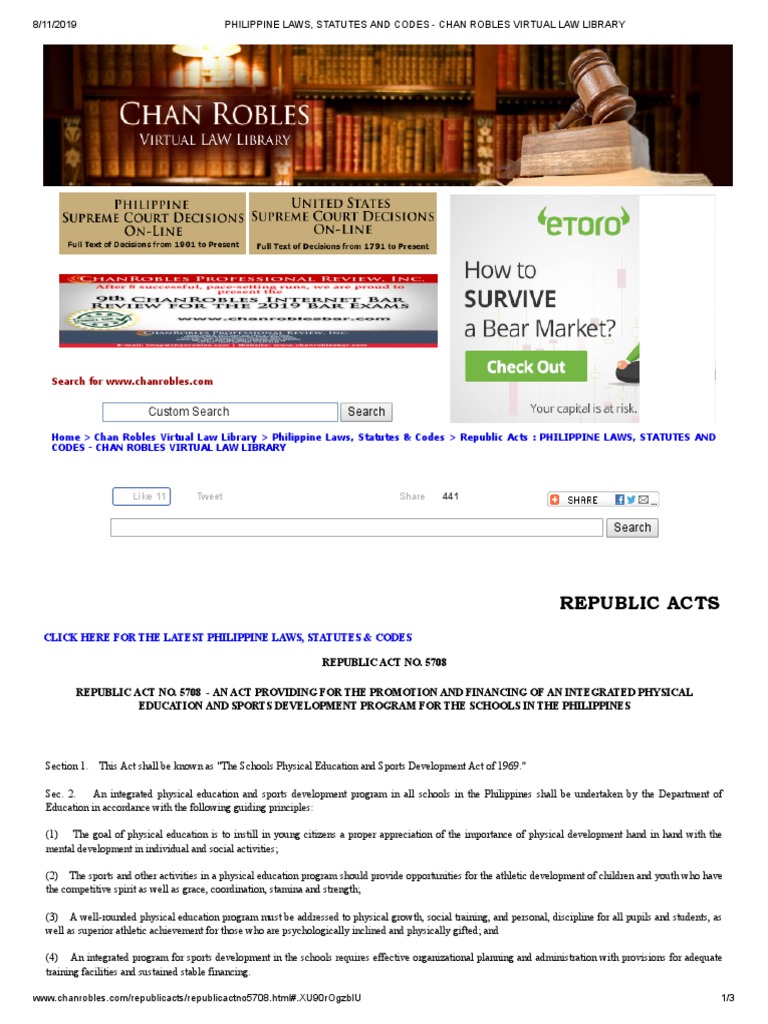 Philippine Laws, Statutes and Codes Chan Robles Virtual Law Library