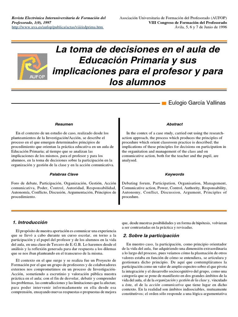 Toma de decisiones en el aula primaria | PDF | Maestros | Democracia