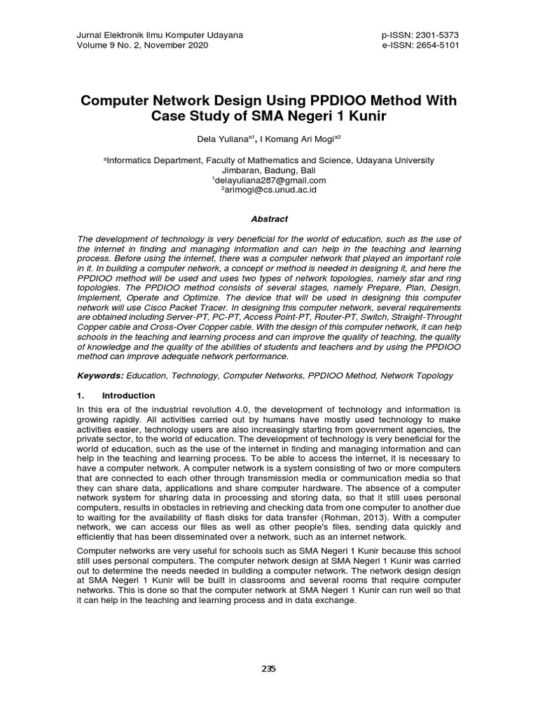 Computer Network Design Using PPDIOO Method With Case Study of SMA