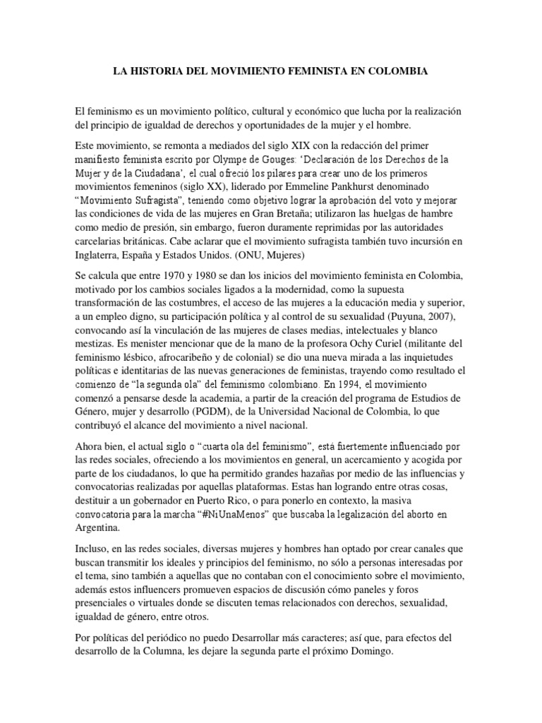Historia del Feminismo en Colombia | PDF | Feminismo | Estudios de género