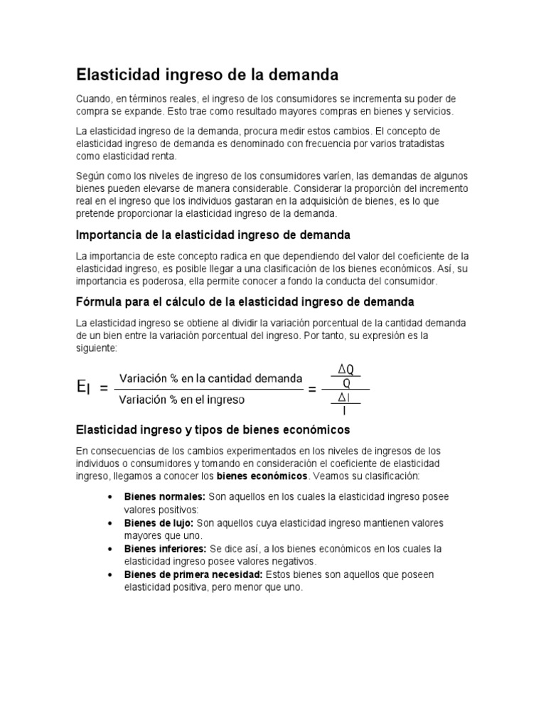 Elasticidad Ingreso de la Demanda Explicada | PDF | Elasticidad ...