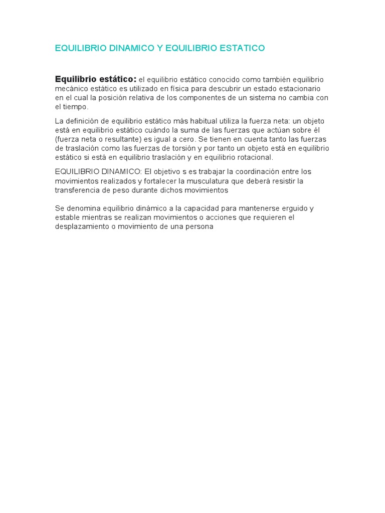 Equilibrio Dinamico y Equilibrio Estatico | PDF
