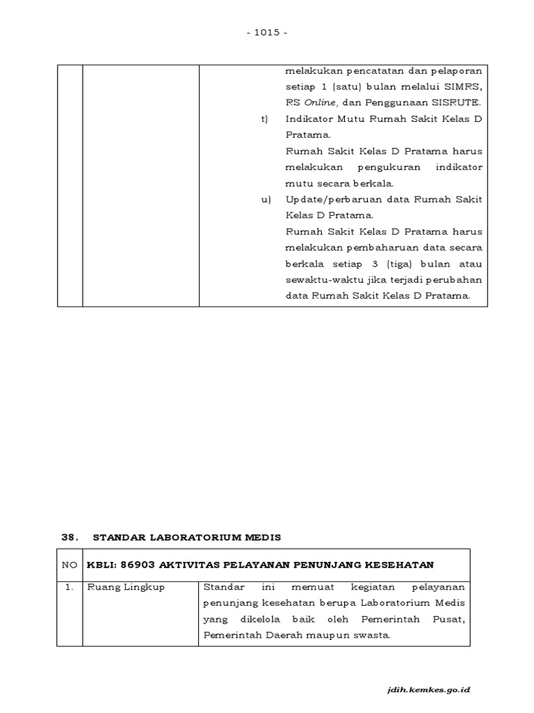 PMK No. 14 TH 2021 TTG Standar Kegiatan Usaha LABORATORIUM MEDIS | PDF