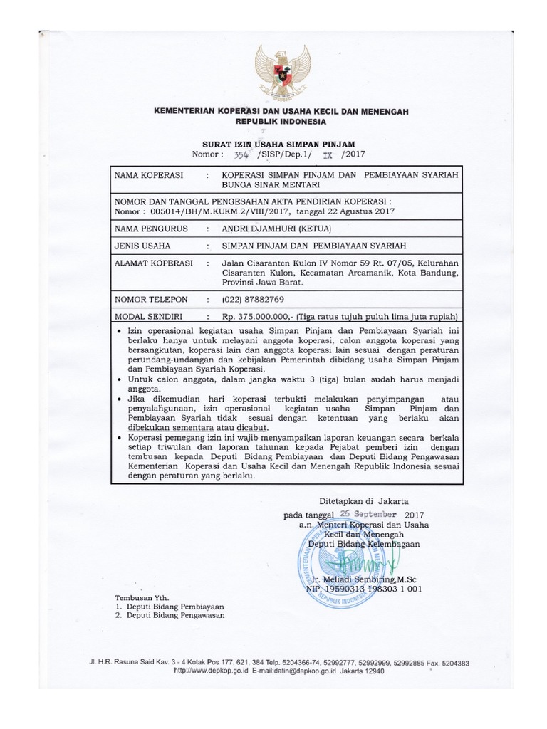Ijin Usaha Simpan Pinjam | PDF