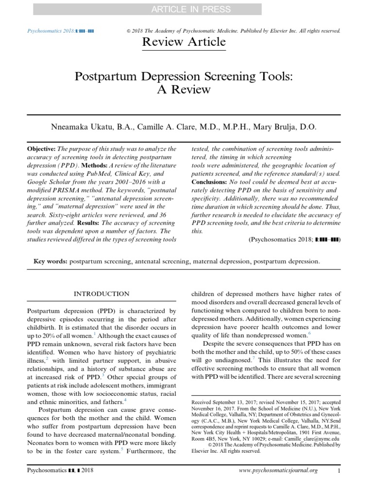 Review Article Postpartum Depression Screening Tools: A Review | PDF ...