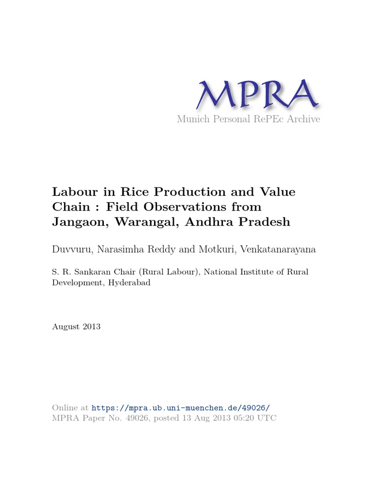 Labour Dynamics in Rice Production | PDF | Agriculture | Labour Economics