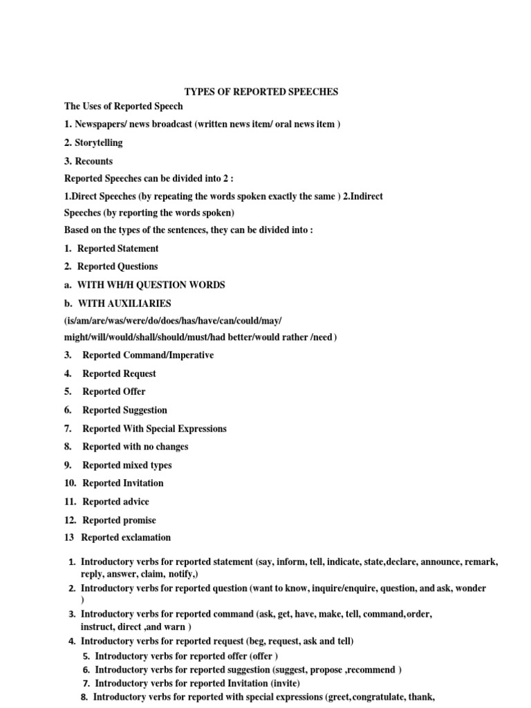 Comprehensive Guide to Reported Speech | PDF | Question | Language ...