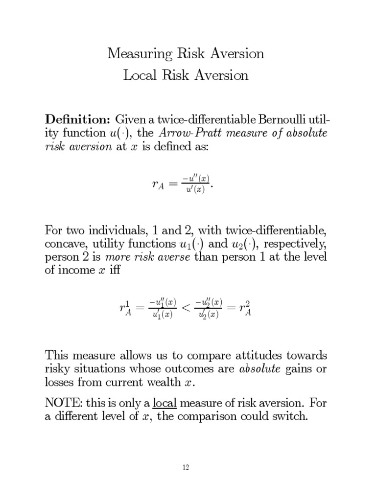 Arrow-Pratt Risk Aversion, Risk Premium And Decision Weights – NAPJLY