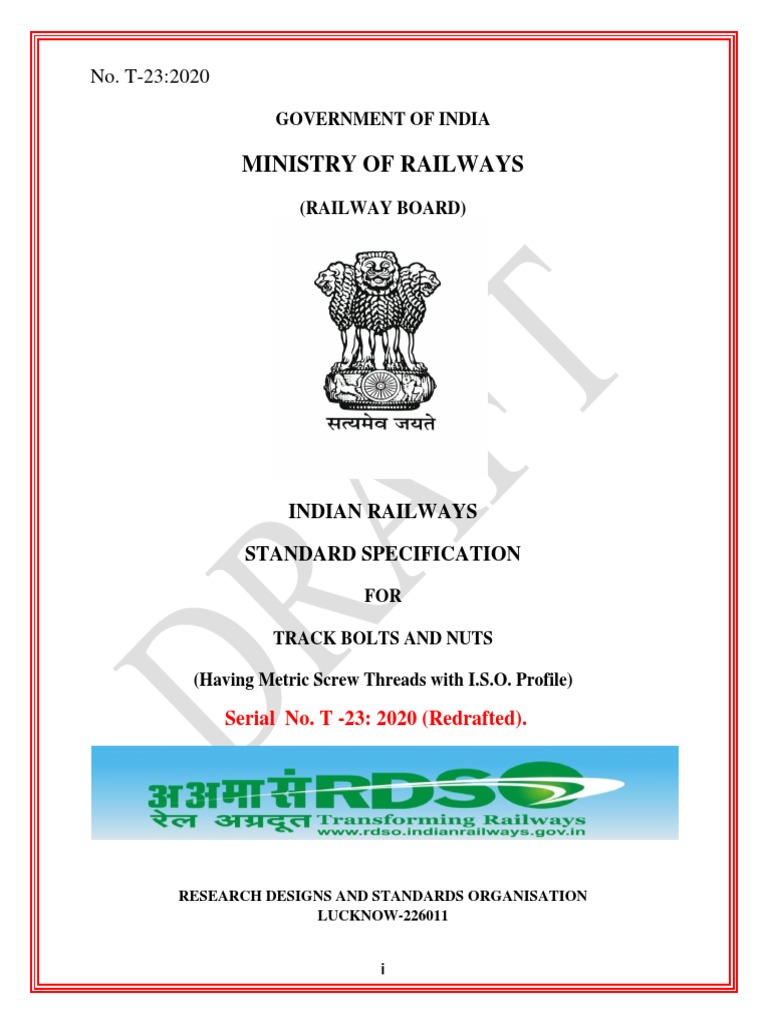 RDSO Fasteners Specification | PDF | Screw | Mechanical Engineering