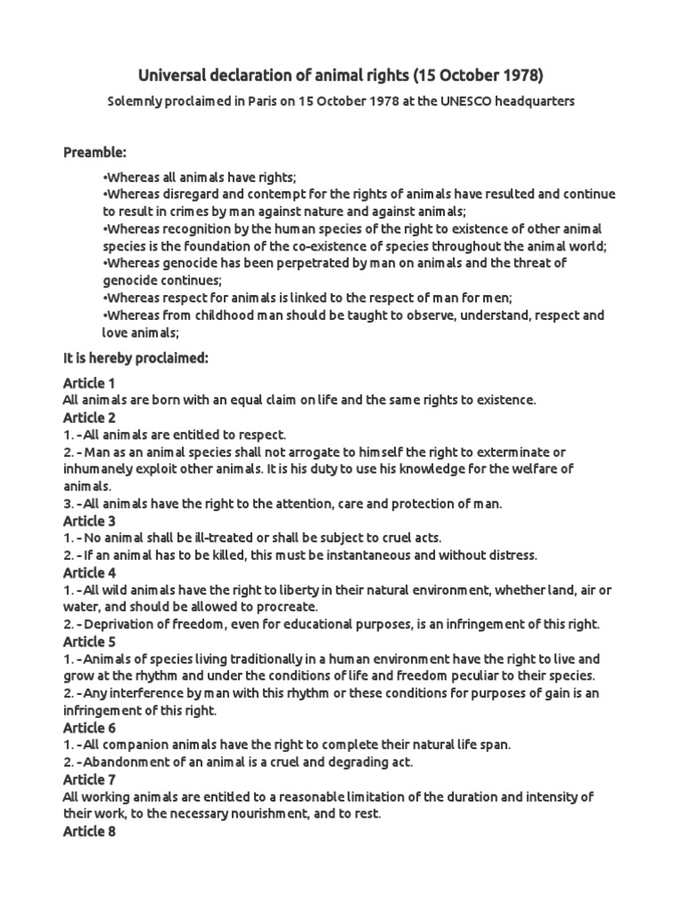 Universal Declaration of Animal Rights | PDF | Genocides | Rights