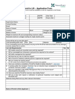Permit To Lift - Application Form