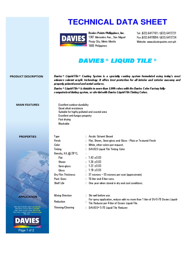 TdsDaviesLiquidTile (TDS AND SAFETY DATA) Download Free PDF