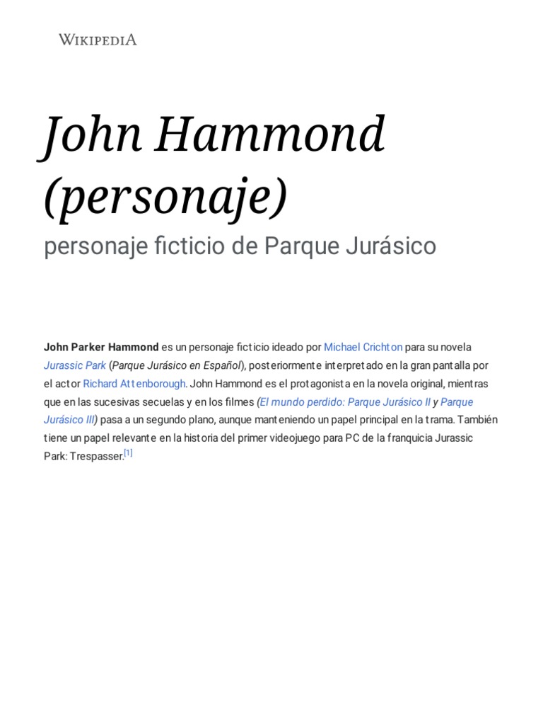 John Hammond (Personaje) Wikipedia, La Enciclopedia Libre PDF