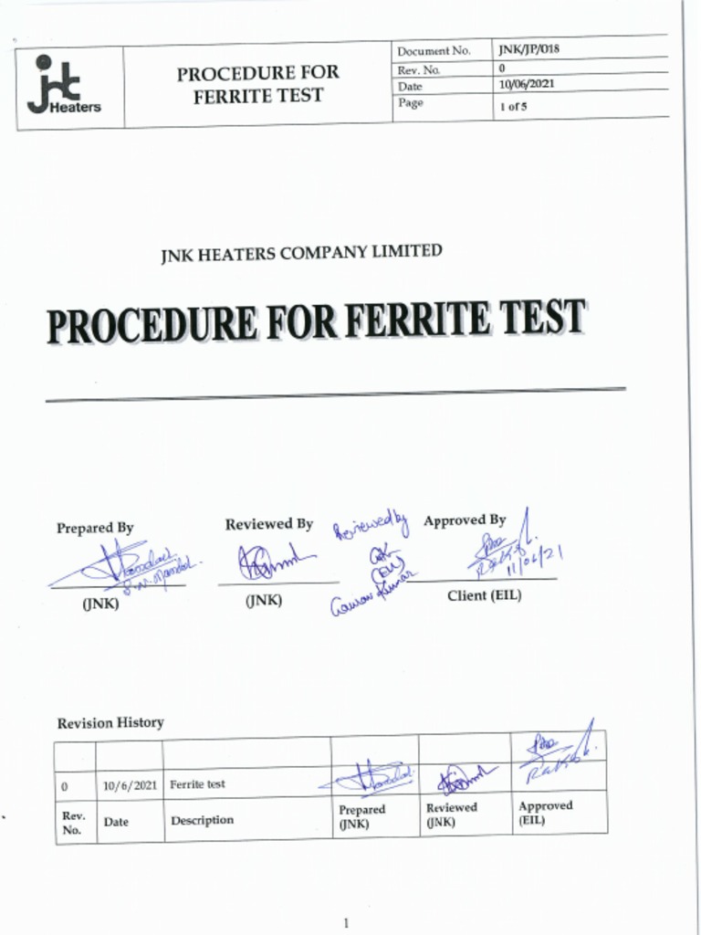 Procedure For Ferrite Test PDF