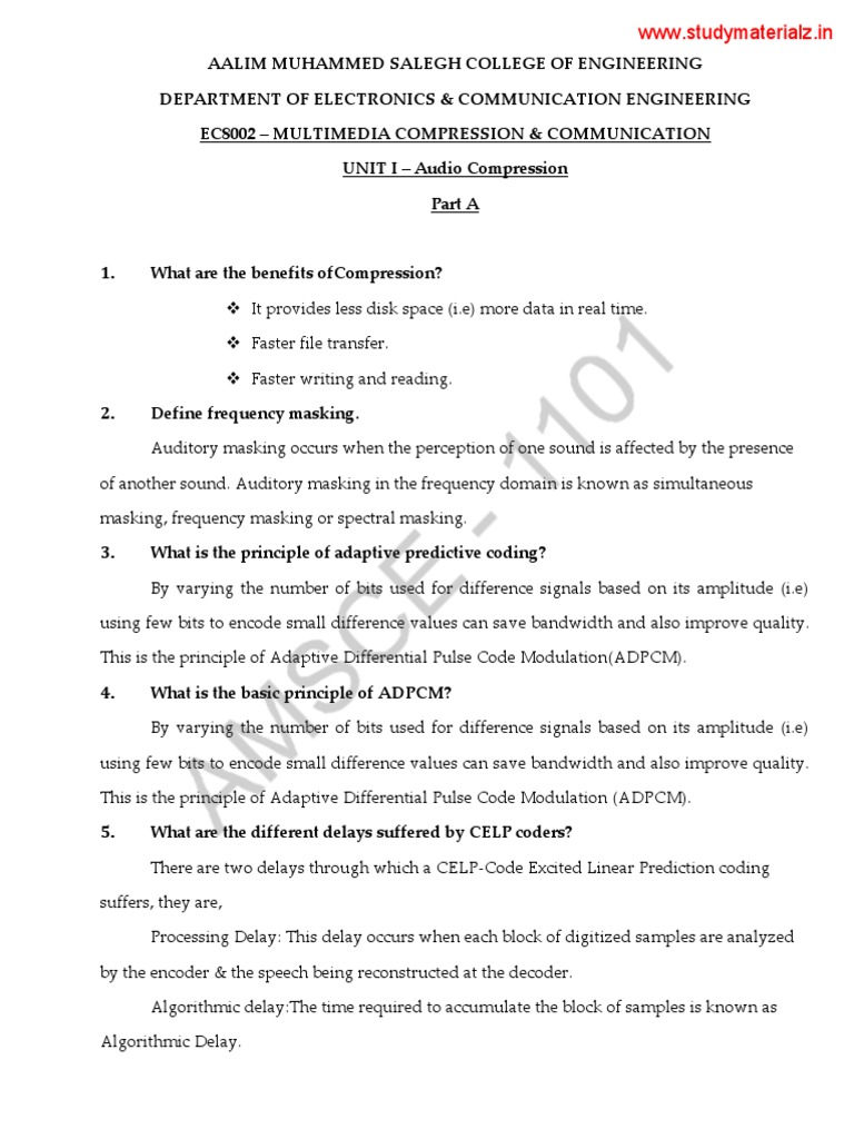 EC8002 Multimedia Compression and Communication Notes 2 | PDF | Data ...