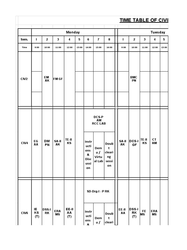 Time Table of Civil Engineering Department For Session Jan - June, 2021 ...