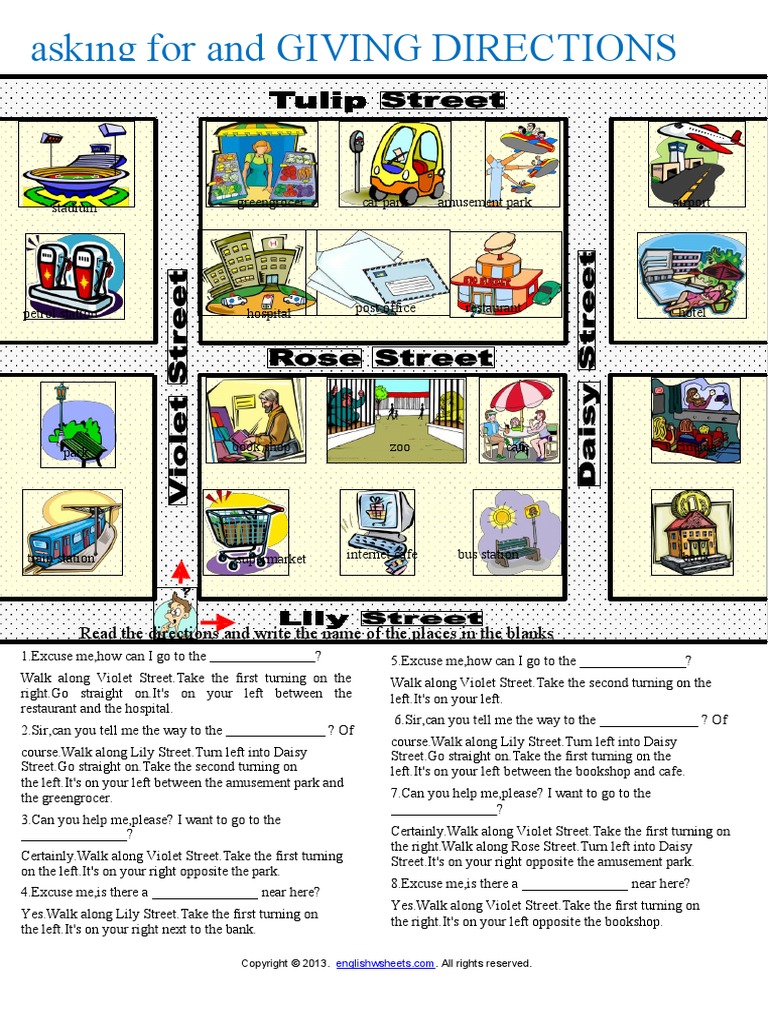 Asking For and Giving Directions Telling The Way Worksheet PDF