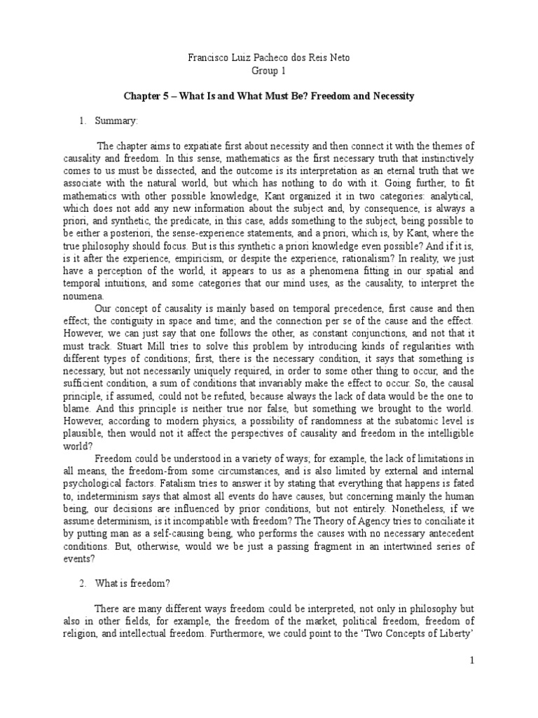 Freedom, Necessity, and Causality | PDF | Free Will | A Priori And A ...