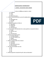 Homescience Worksheet On Work, Livelihood And Career