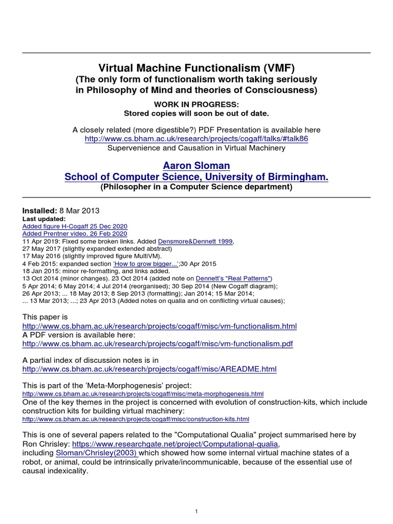 Virtual Machine Functionalism (VMF) | PDF | Virtual Machine | Mind