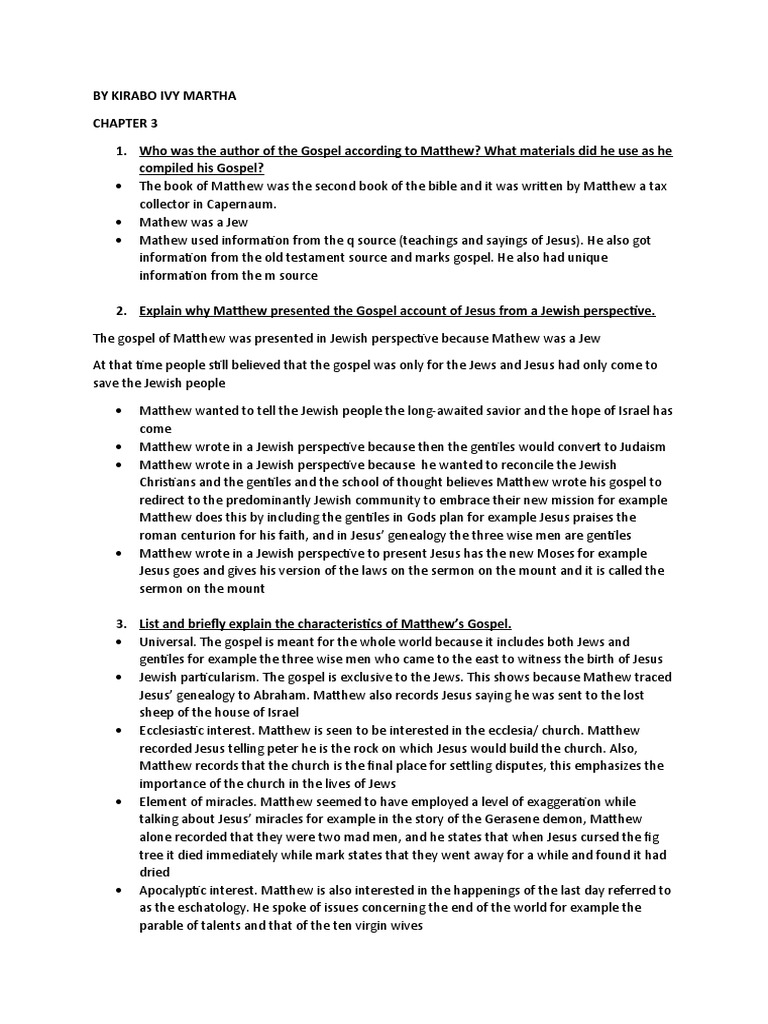 CHAPTER 3 NT Assignment | PDF | Gospel Of Matthew | Jesus